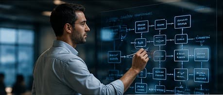 An architect working through a system diagram