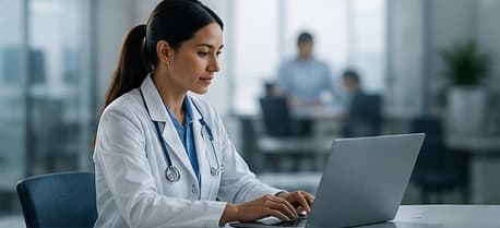 Healthcare professional working with an AI-enabled clinical system